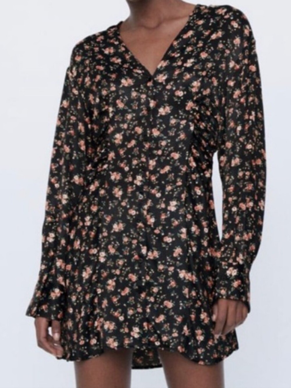 Zara Black Mini Dress with Pink Floral Print